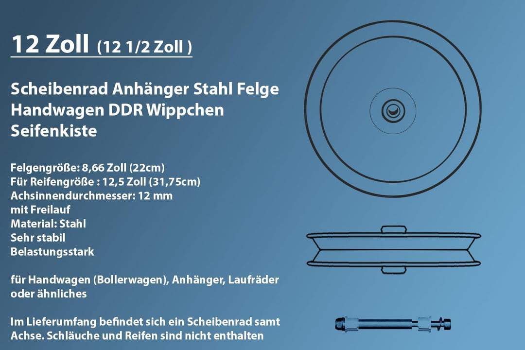 12 1/2 Zoll Scheibenrad Anhänger Handwagen Laufrad Rad Felge Klaufix DDR Weiss | 4 Stück