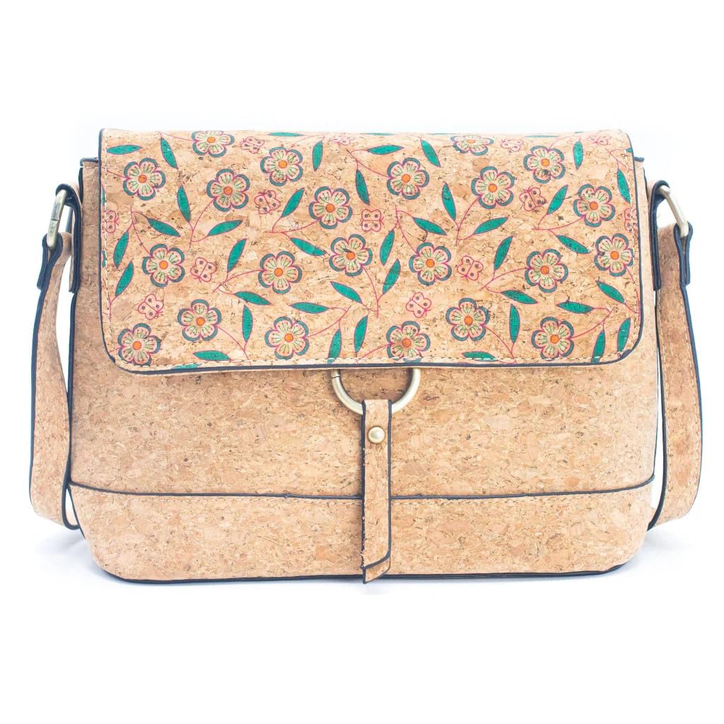Crossbody Handtasche aus Kork Veganleder Nachhaltig Damen Umhängetasche Blumen Muster 2, Blumen Must