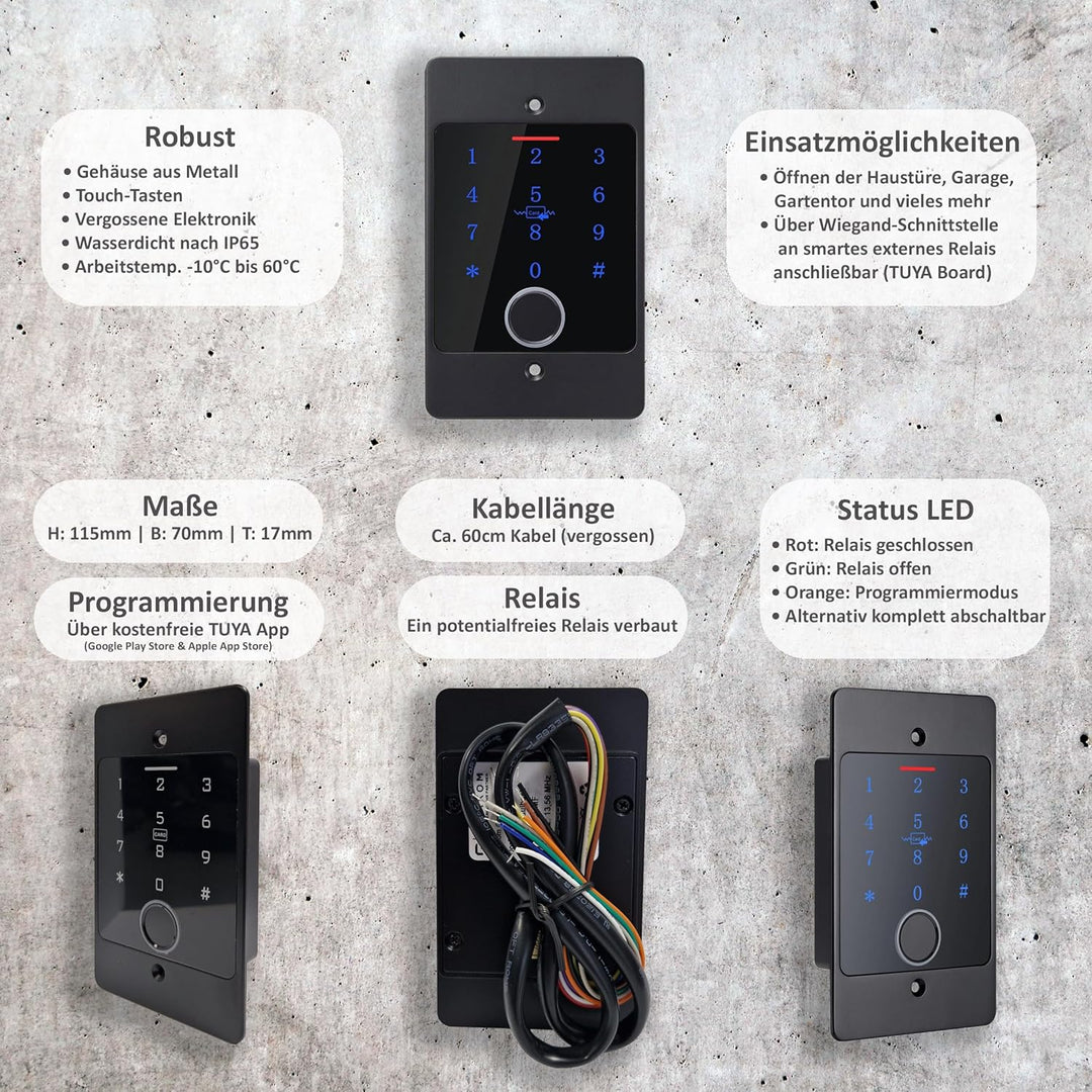 Smart Home Codeschloss CB4 mit Fingerprint, RFID und PIN, verwaltbar mit APP (Codeschloss + Tuya Con