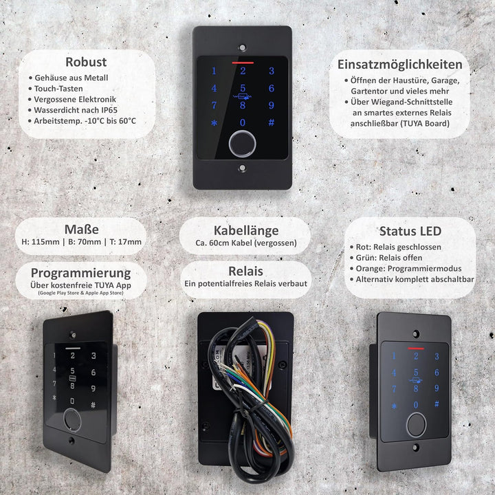 Smart Home Codeschloss CB4 mit Fingerprint, RFID und PIN, verwaltbar mit APP (Codeschloss + Tuya Con
