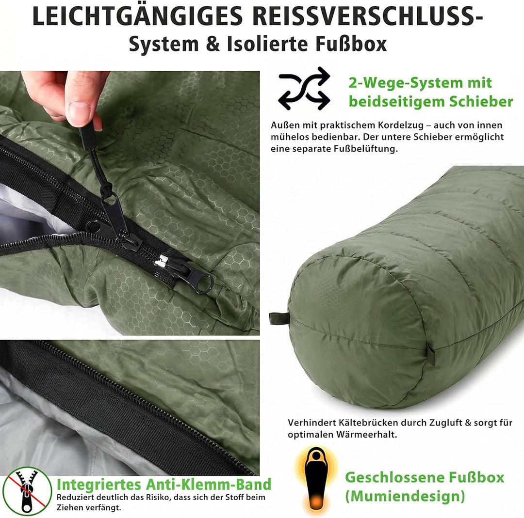 Sekey Schlafsack Erwachsene, Mumienschlafsack mit Anti-Klemm-Reissverschluss, Wasserabweisend & Reis