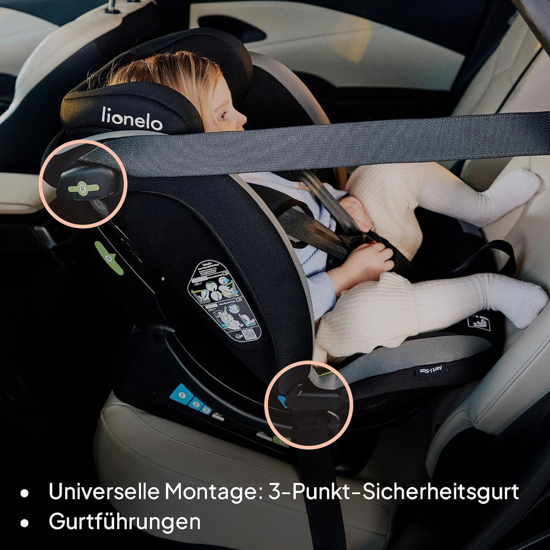 LIONELO AART I-SIZE Autositz für Kleinkinder 40-150 cm, Montage mit Sicherheitsgurten, Kopfstützen-