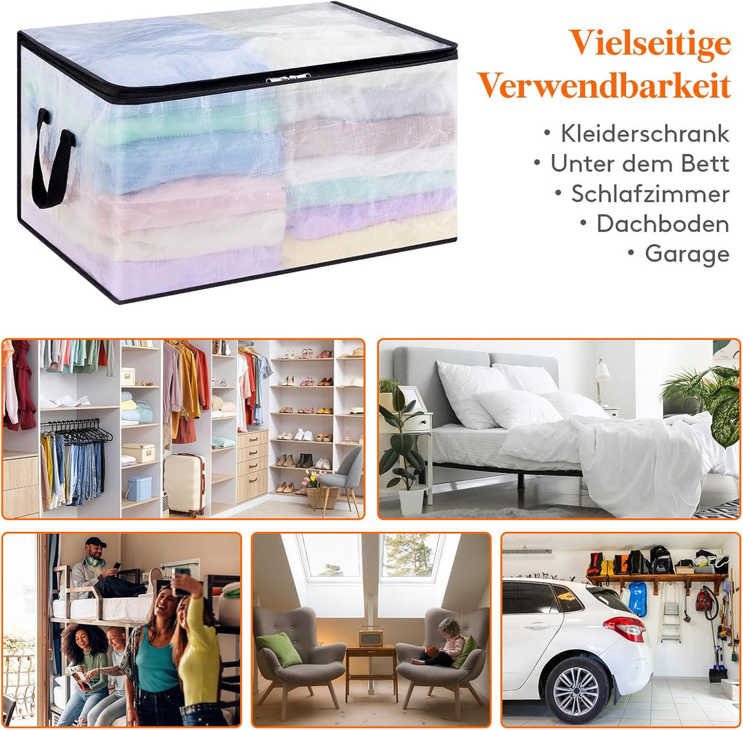Lifewit 4 Stück Transparente Plastik Aufbewahrungstasche, 60L Kleideraufbewahrung Kleiderschrank Auf
