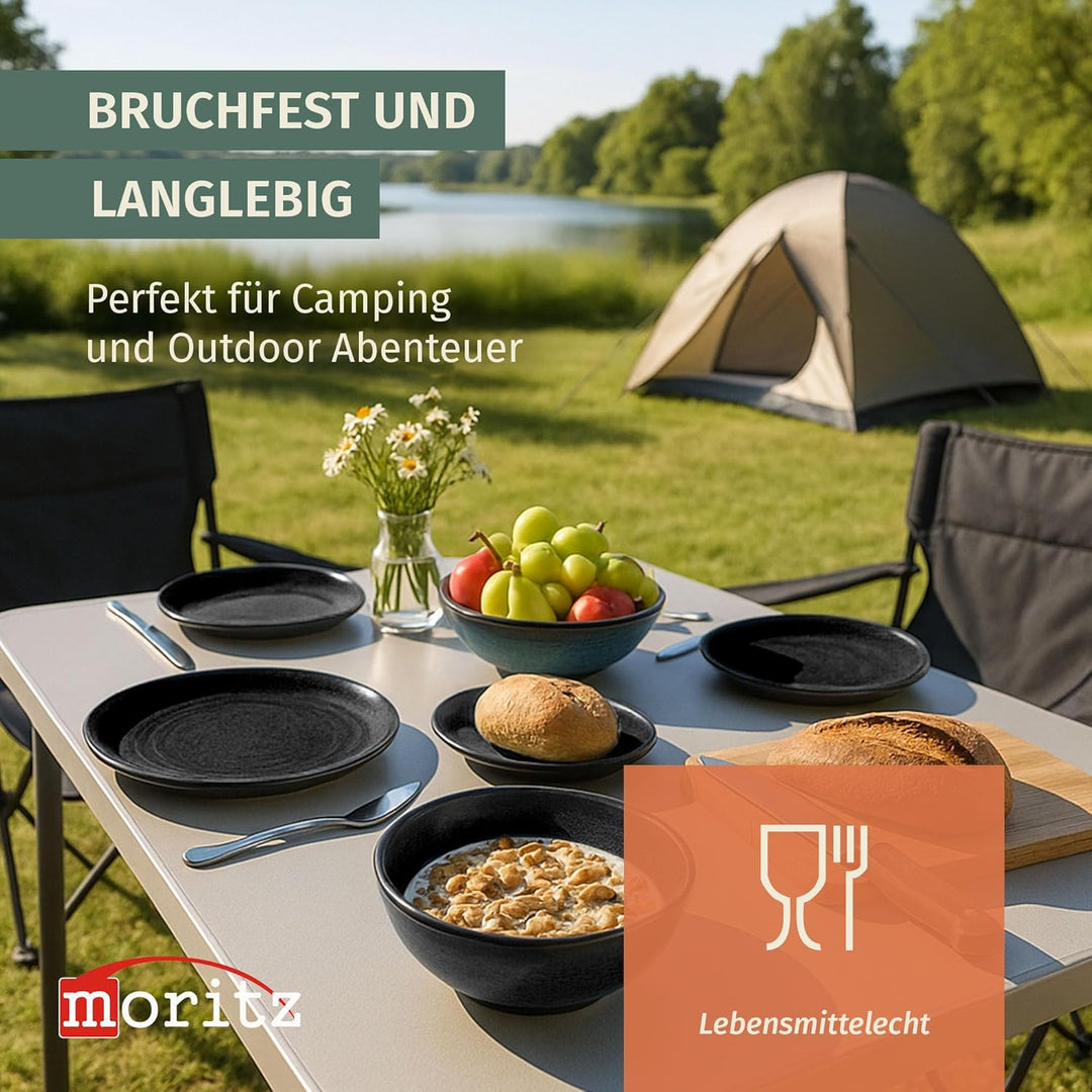 Moritz Camping Tafelgeschirr aus Melamin für 4 Personen 12-teilig | spülmaschinenfest | Picknick Ges