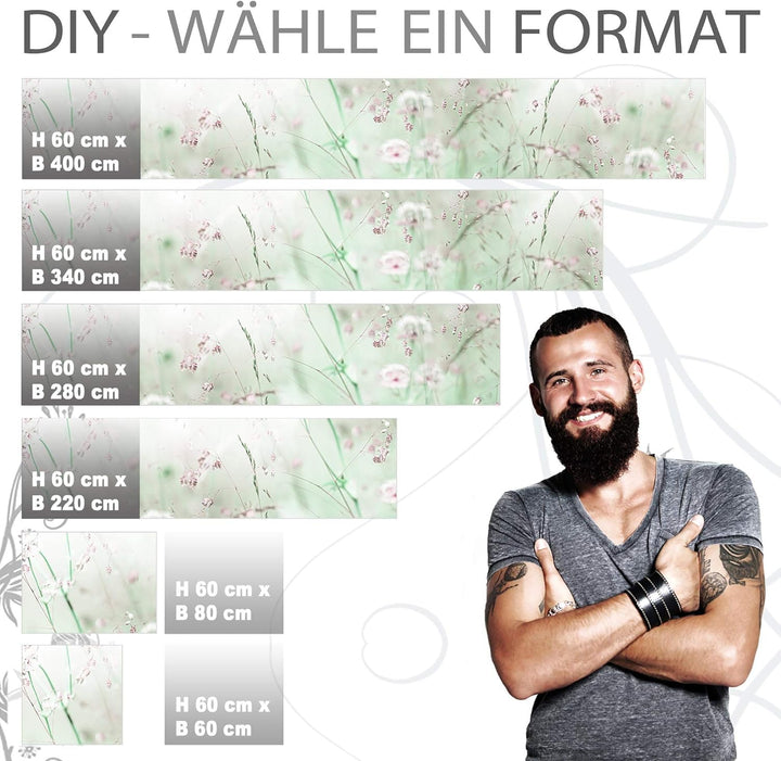 StickerProfis Küchenrückwand selbstklebend Premium WILDBLUMENWIESE 1.5mm, Versteift, alle Untergründ