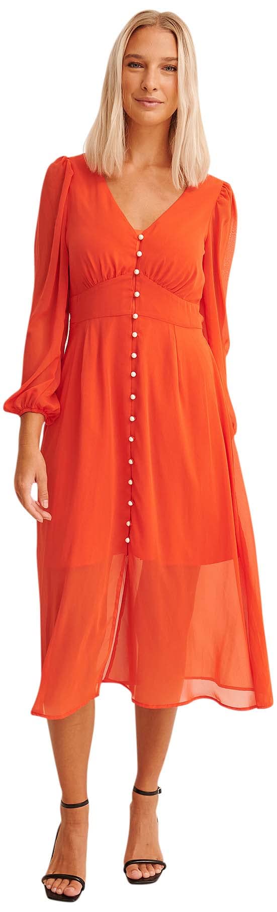 NA-KD Damen Button Front Slit Dress Lässiges Kleid 44 Würziges Rot, 44 Würziges Rot