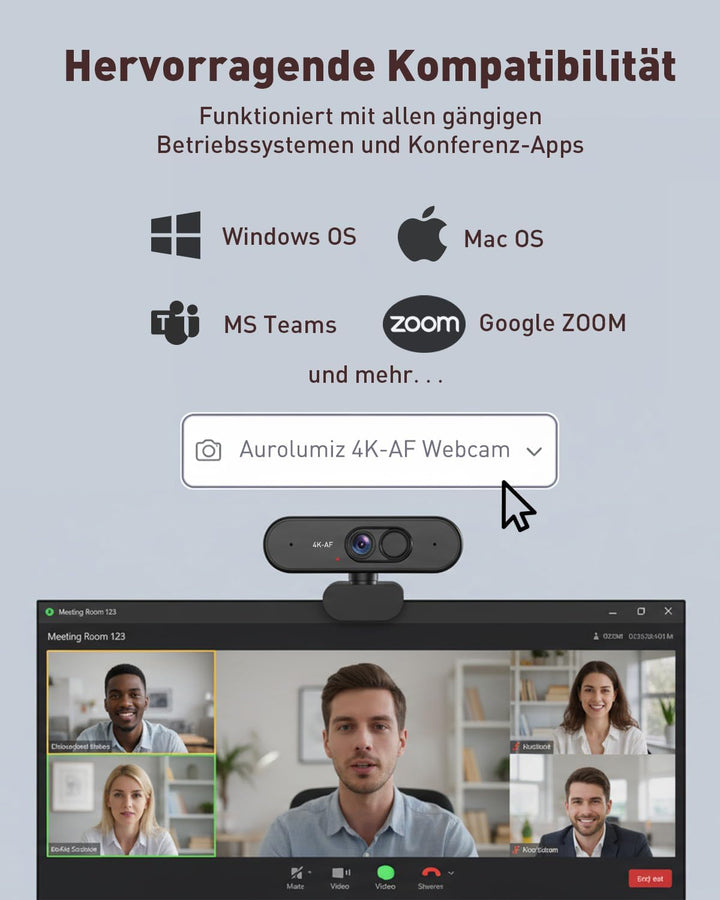4K UHD Webcam mit Autofokus-Objektiv, kristallklarem Mikrofon, Privatsphäre-Abdeckung, ausfahrbarem