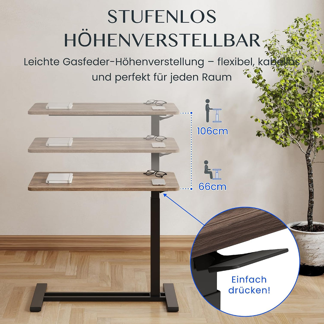 FLEXISPOT Beistelltisch höhenverstellbar mit Rollen, stufenlose Gasfeder | Nachttisch/Couchtisch/Bet