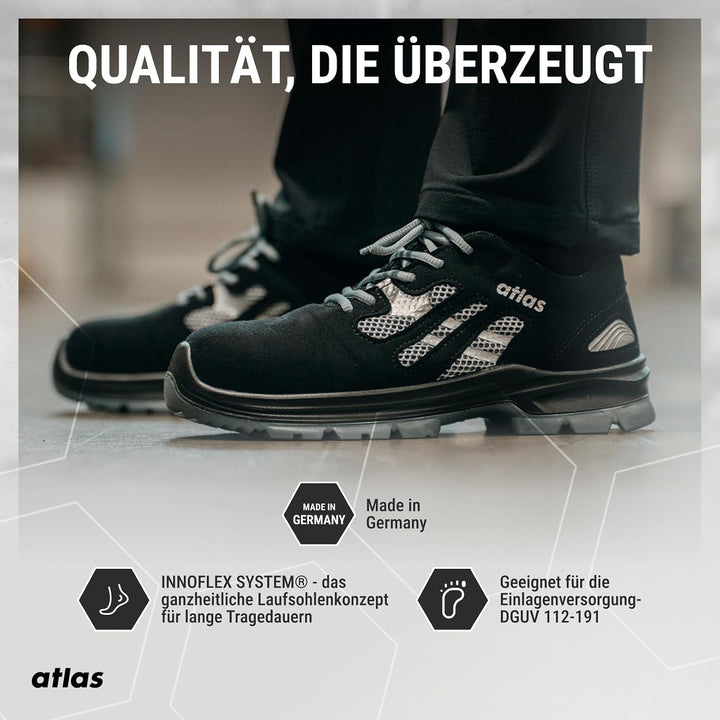 Atlas Flash 2005 | ESD S1P Arbeits-ind Sicherheitsschuhe 37 EU Schwarz Silber, 38 EU