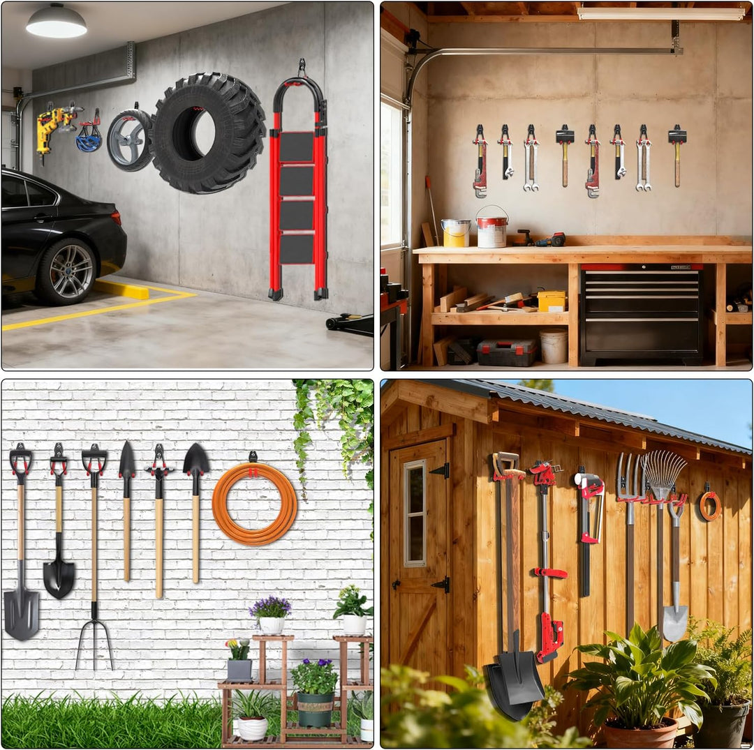 3-H Wandhaken Garage, Gerätehaken Schwerlast Doppelhaken 31 Stück für Leiter, Geräte, Werkzeuge, Sch
