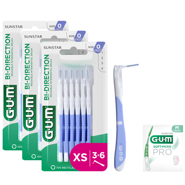 GUM BI-DIRECTION Zwei-Winkel-System Interdentalbürsten | 90 Grad Positionierung | Zahnreinigung und