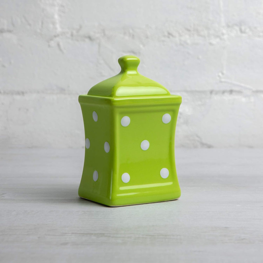 City to Cottage® - Keramik Behälter Küche 150 ml | Grün und Weiss | Polka Dots | Handgemacht | Behäl