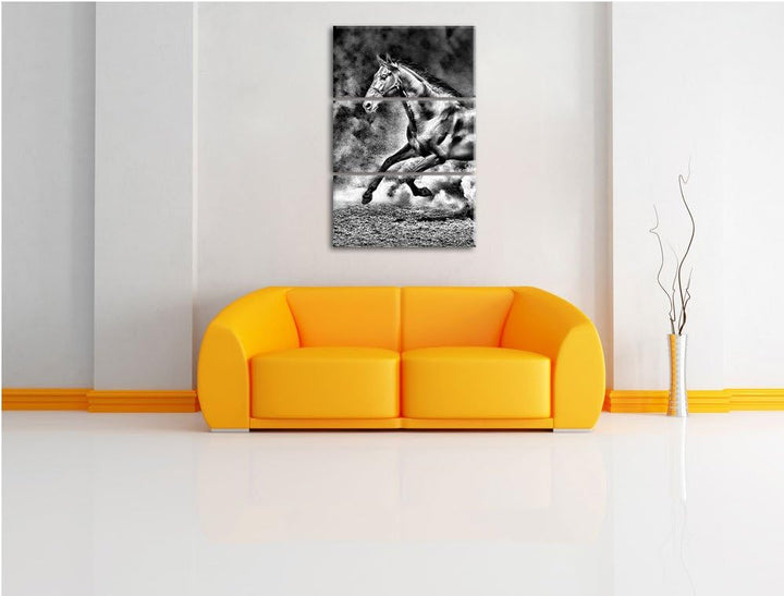 Pixxprint Dark Schwarzer Hengst als Leinwandbild/Grösse: 3 Teilig (120x80) cm/Wandbild/Kunstdruck/fe