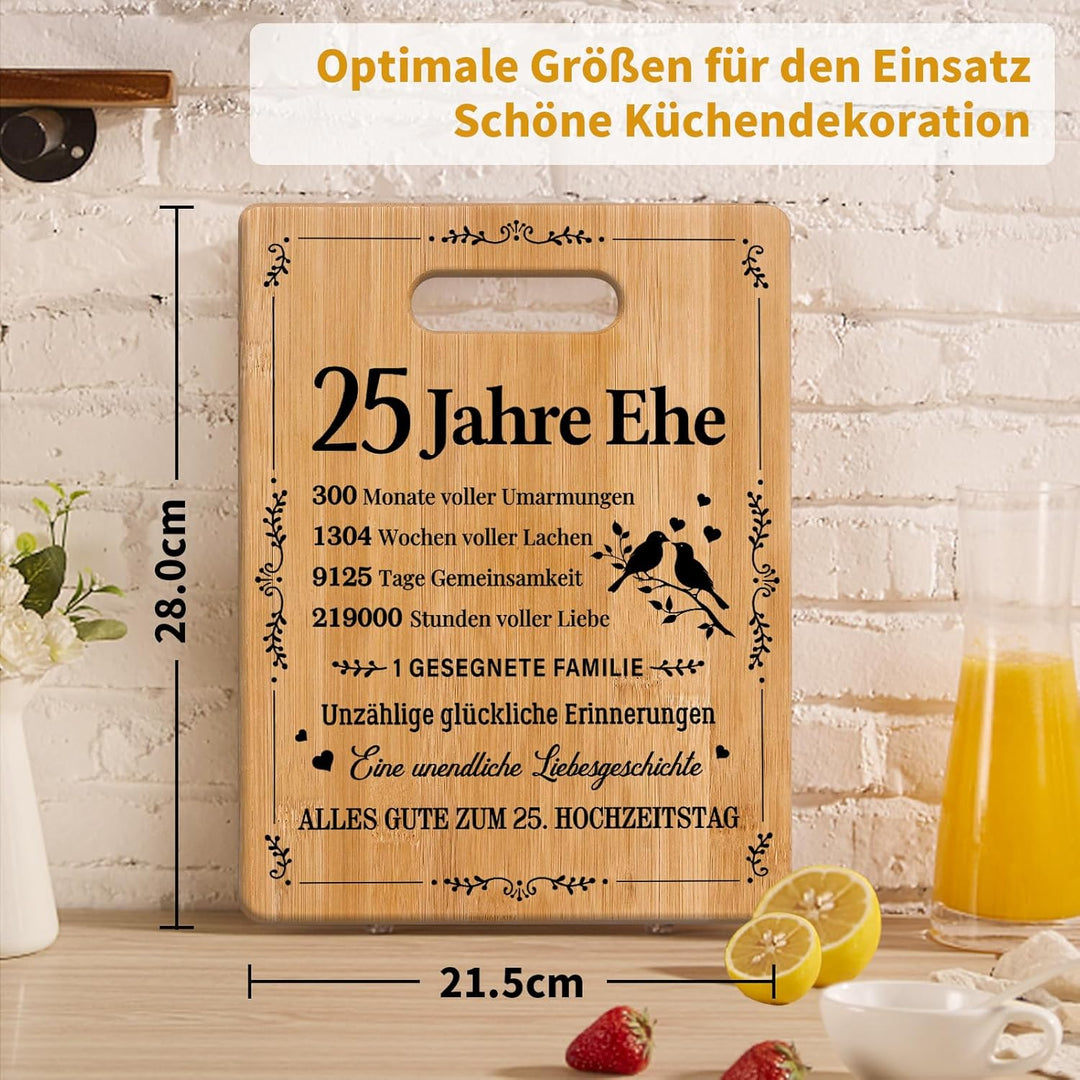 Silberhochzeit Geschenke, Bambus-Schneidebrett zur Feier der Silberhochzeit, Romantisches Geschenk z