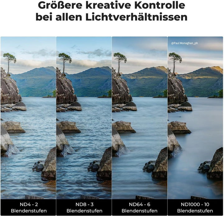 K&F Concept ND Filterset 77mm Neutral Graufilter Set ND4+ND8+ND64+ND1000 ND Filter Kit, 77mm