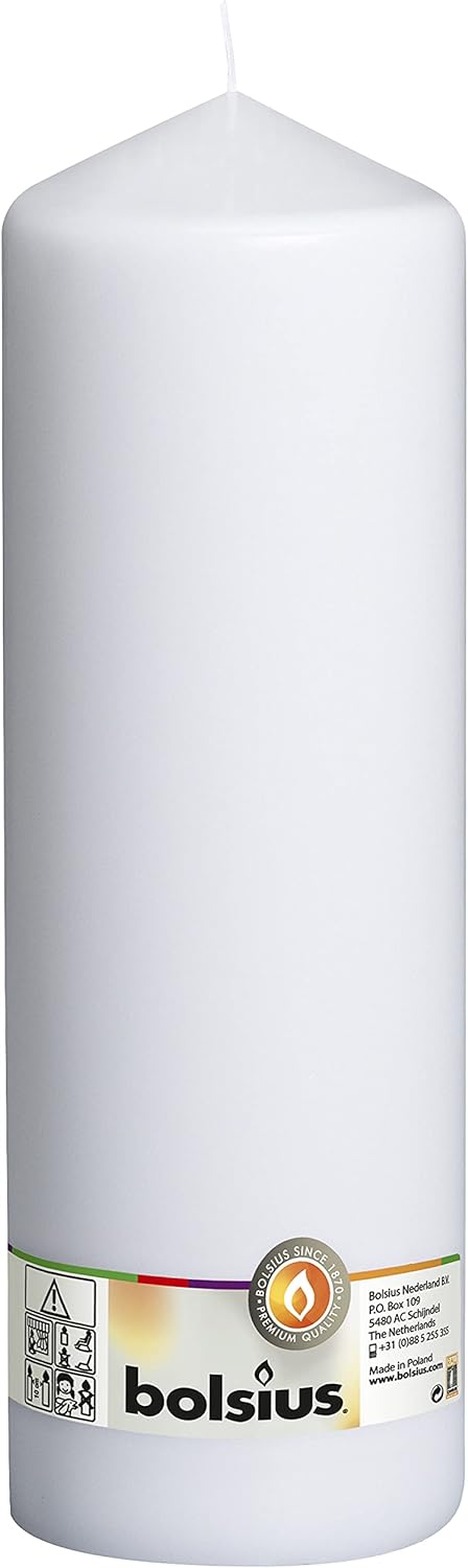 bolsius Glatte Stumpenkerzen, Weiss, 30 cm, Weiss