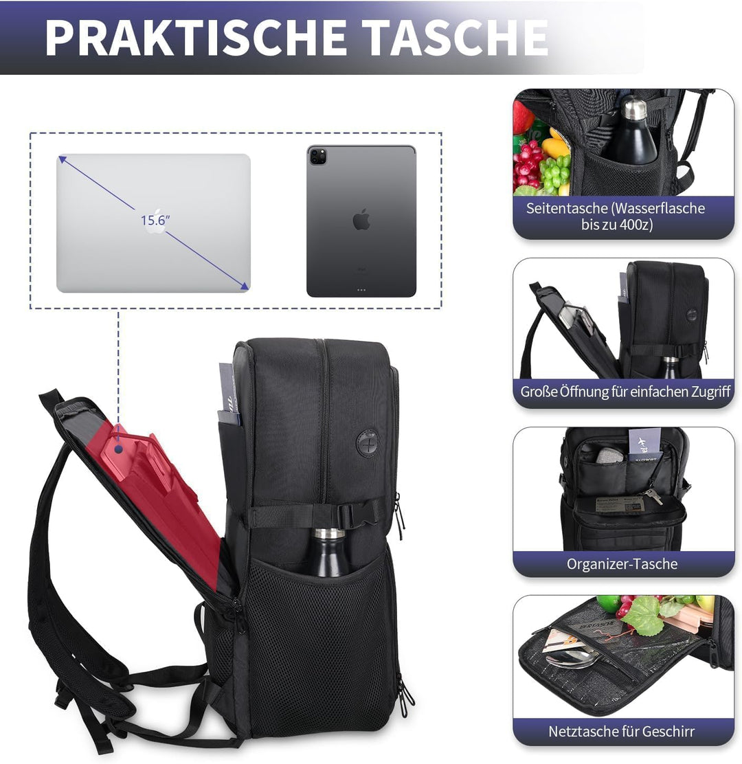 BERTASCHE Lunch Rucksack, Arbeit Rucksack mit Isoliertem Kühlfach, 17,3 Zoll Laptop Rucksack für Her