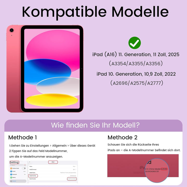 Hülle mit Tastatur für iPad (A16) 11/10 Generation 11/10,9 Zoll 2025/2022, Abnehmbare Kabellose Blue