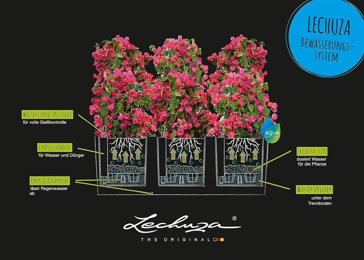 LECHUZA TRIO Cottage 30 graphitschwarz 15002 Pflanzgefäss mit Erd-Bewässerungs-System 100x32,5x34,5