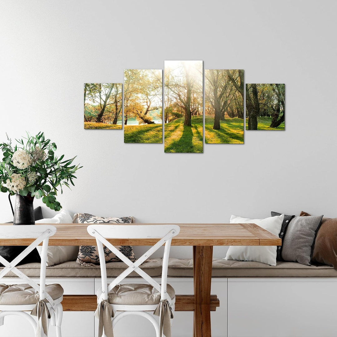 Runa Art Wandbilder Wald Landschaft 5 Teilig Bild auf Vlies Leinwand Deko Schlafzimmer Wohnzimmer So