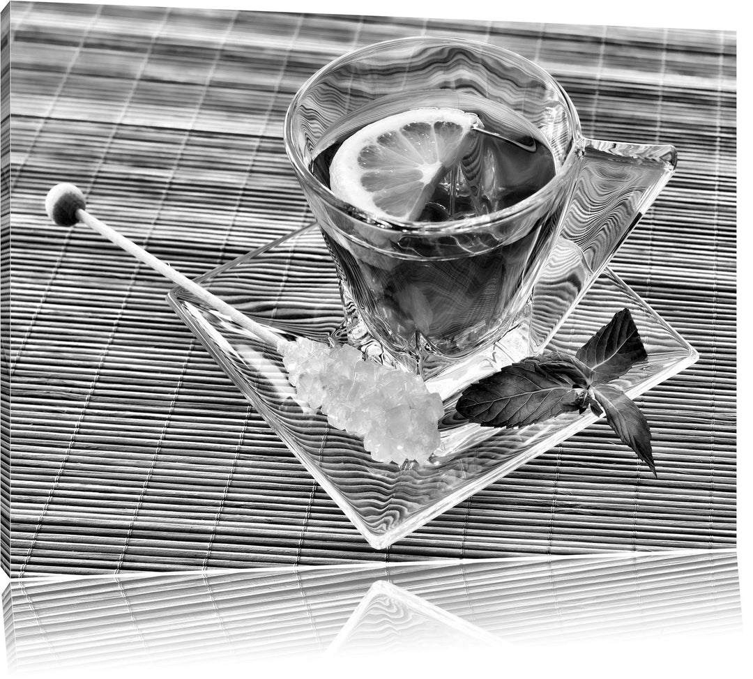 Pixxprint Tasse Tee mit Minze als Leinwandbild/Grösse: 100x70 / Wandbild/Kunstdruck/fertig bespannt,