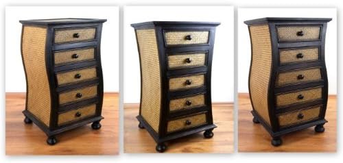 livasia Rattankommode, Rattanschrank, Kommode aus Holz und Rattan (wellig), wellig