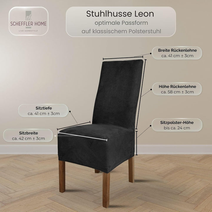 SCHEFFLER-Home Stuhlhussen 2er Set Leon Schwarz/elastische Wildleder Hussen für Stühle/Robustes Frei