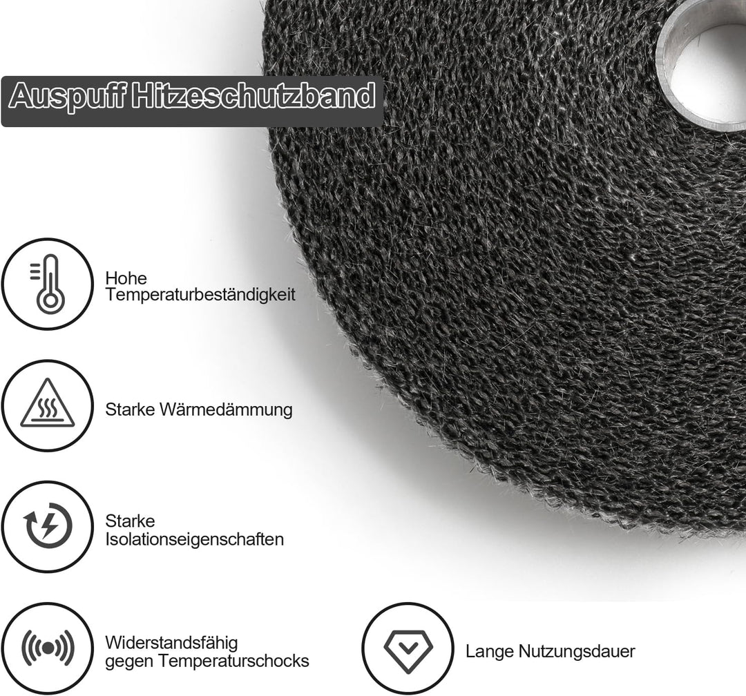 20M x 5CM Hitzeschutzband Auspuff Dichtband mit 10Pcs Edelstahl Kabelbinder Auspuffband Hitzebeständ