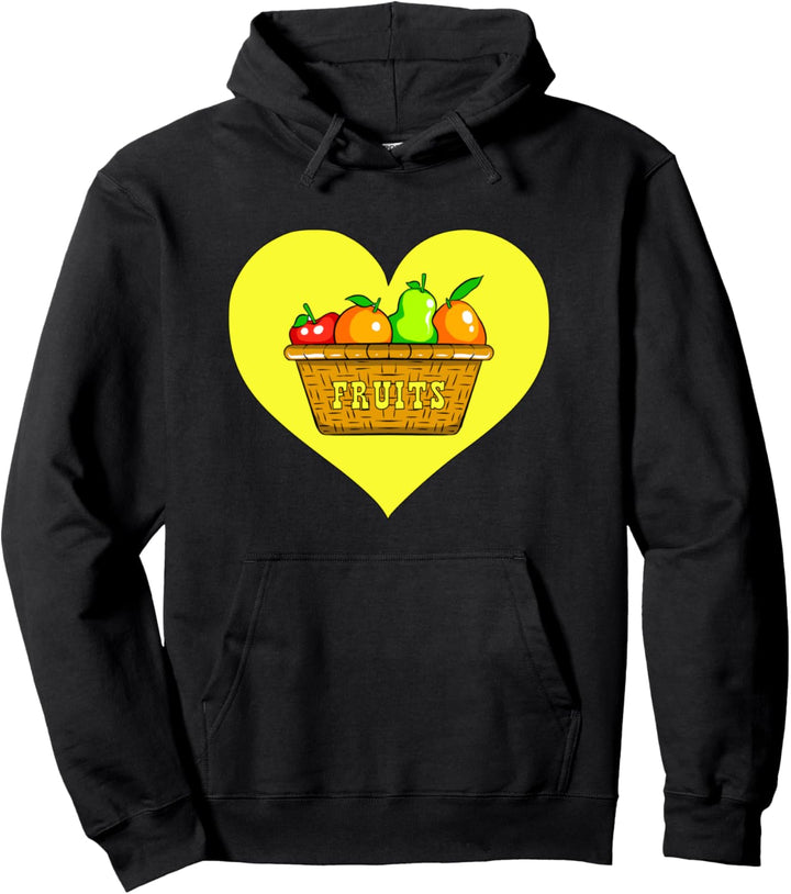 Eimer mit Obst auf einem gelben Herz – Früchte Pullover Hoodie