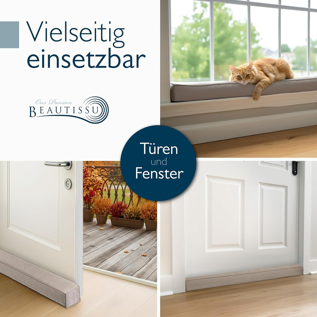 Beautissu Zugluftstopper für Türen 90cm – Wärmeschutz & Kälteschutz Türluftstopper Hellgrau – Stoff