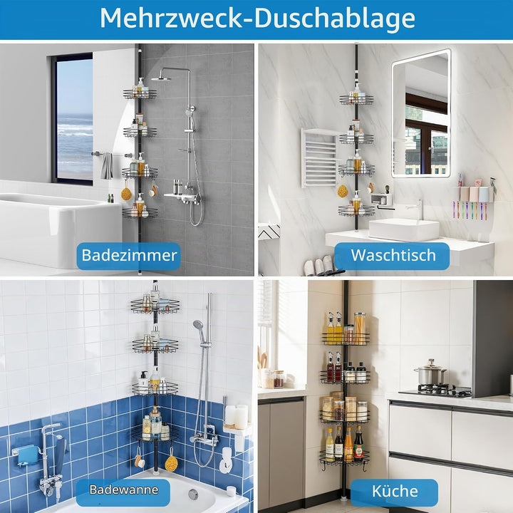 Teleskop Duschregal ohne Bohren Duschablage Ecke Metall Eckregal Bad Badregal Organizer Höhenverstel