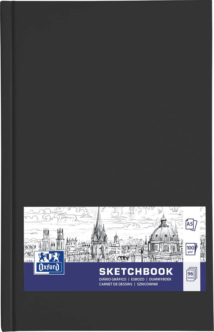 Oxford SKIZZENBUCH A5 Hardcover Fallgebunden Genäht 96 Blatt 100g Schwarz - 5er Pack 5er Pack Single