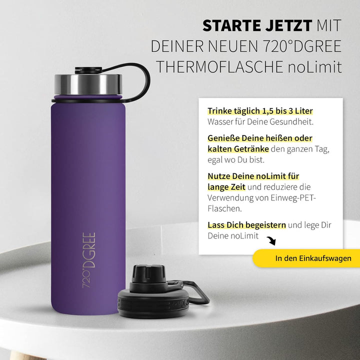 720°DGREE Edelstahl Trinkflasche “noLimit” - Auslaufsicher, Kohlensäure geeignet, BPA-Frei - Thermos