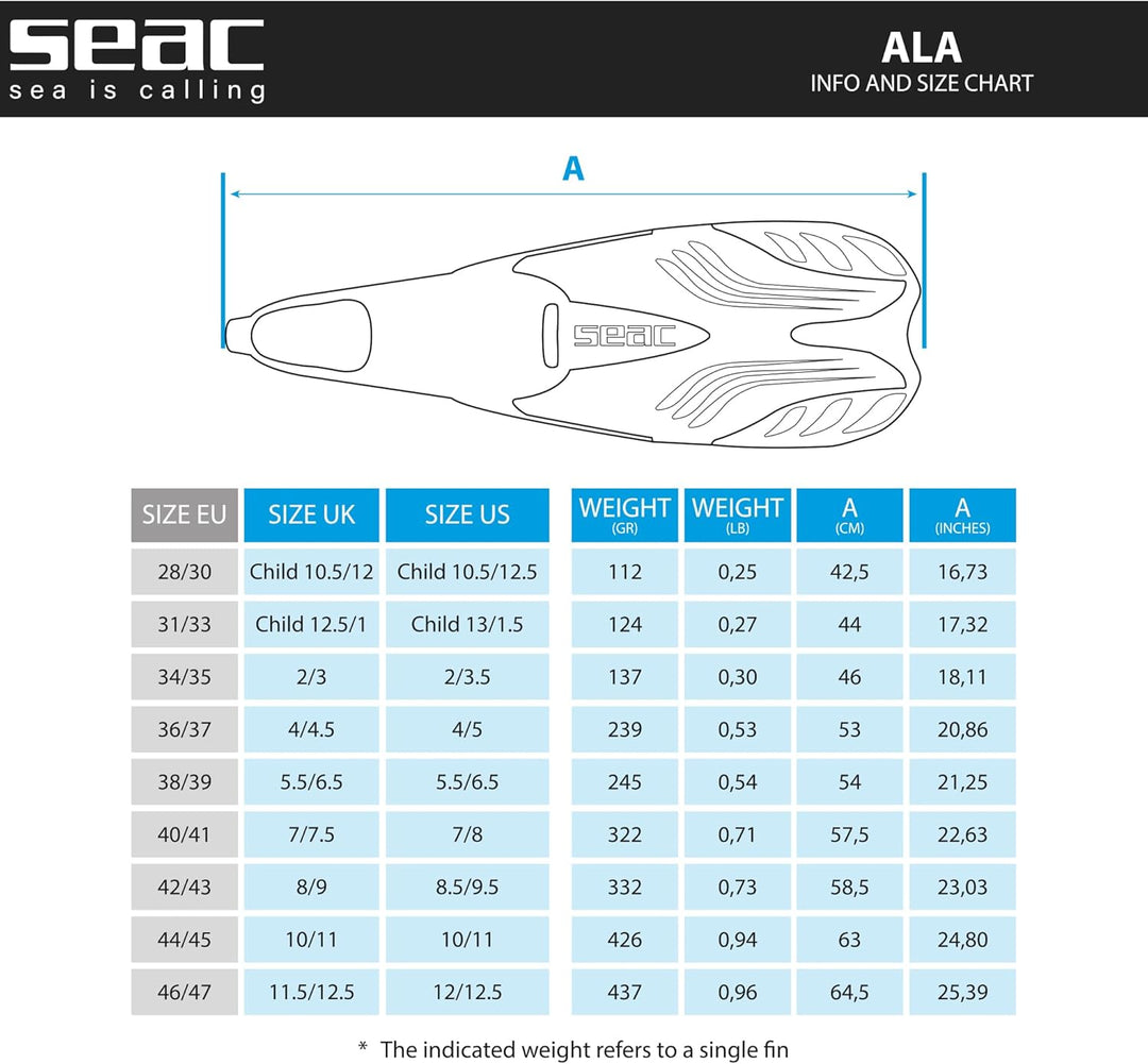 Seac Ala, Flossen mit geschlossenem Fussteil, ideal zum Schnorcheln und Schwimmen 44-45 Gelb, 44-45