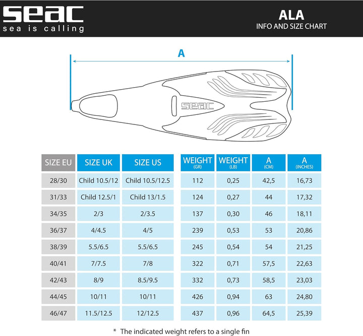 Seac Ala, Flossen mit geschlossenem Fussteil, ideal zum Schnorcheln und Schwimmen 44-45 Gelb, 44-45
