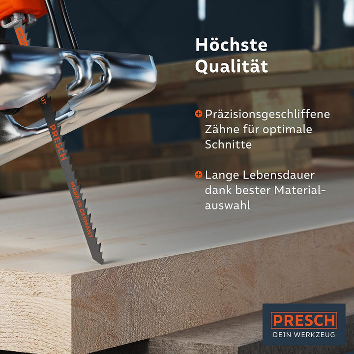 Presch Stichsägeblätter Holz 10 Stk. (Lang) - Extrem schneller, gerader Schnitt (5-100mm) - Profi St