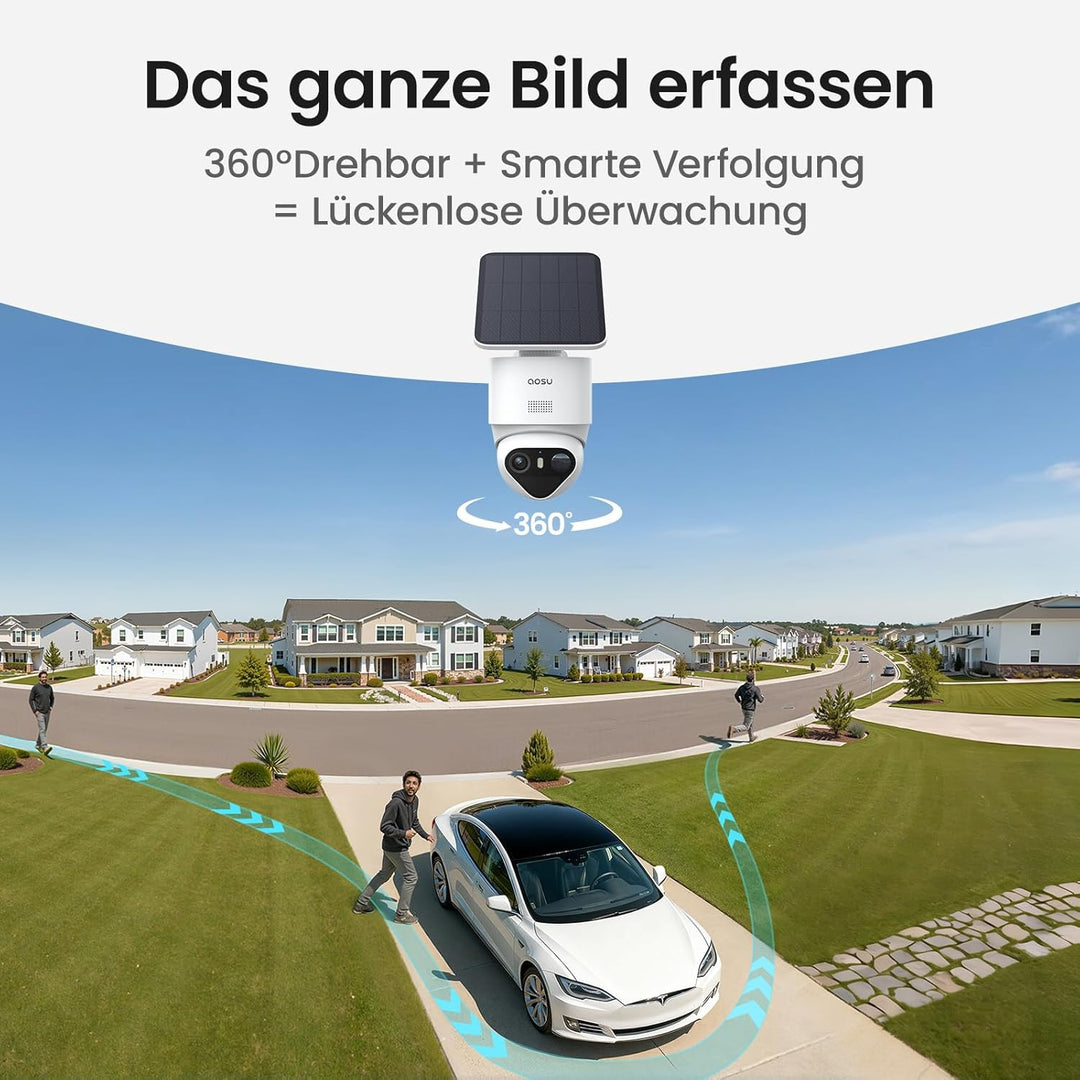 aosu T2 Ultra 4K UHD Überwachungskamera Aussen Solar Akku für Neue aosuBase, 6 Cam-Kit, TrueColor Na
