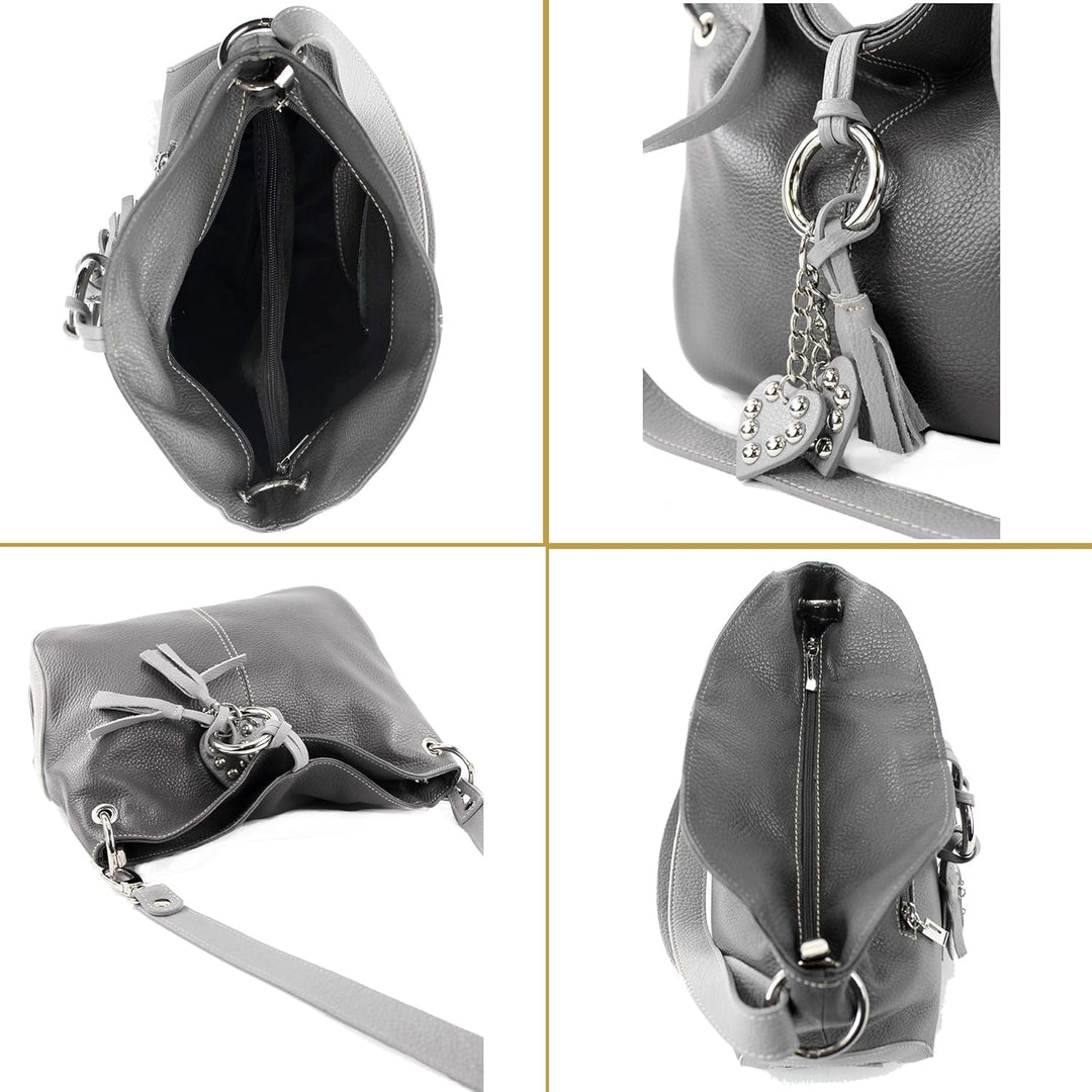 modamoda de - T10 - ital. Leder Schultertasche Umhängetasche Creme, Creme