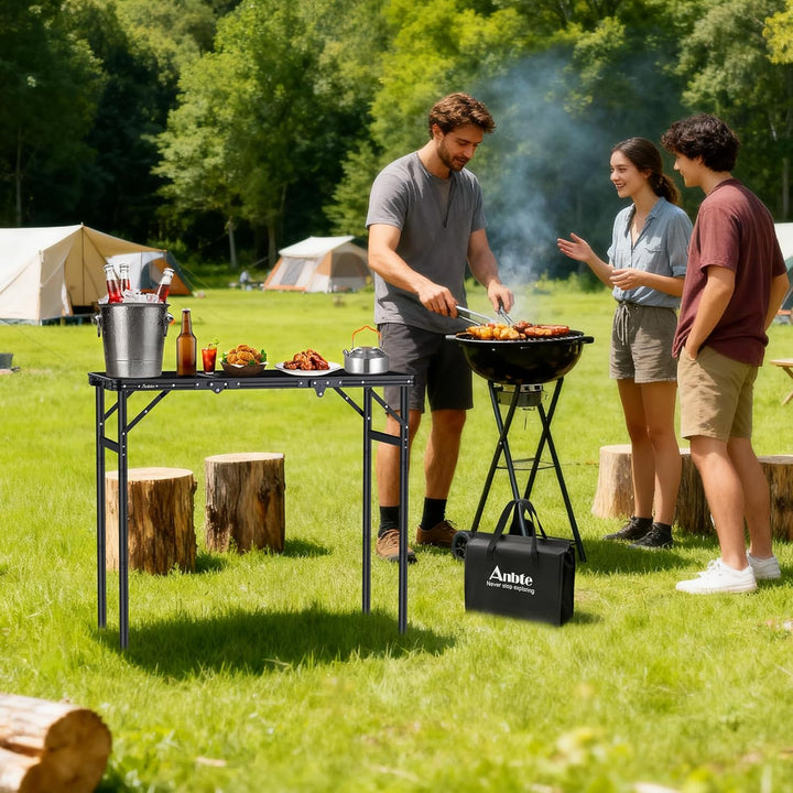 Anbte Campingtisch Klappbar Grilltisch Metallgitter Tischplatte mit 3 Verstellbare Höhe Aluminium Ra