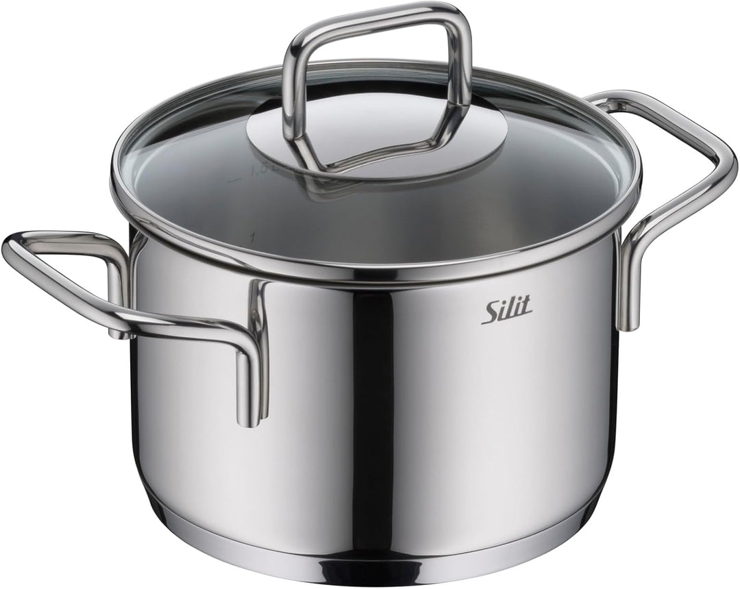 Silit Extra Cook Kochgeschirr-Set 4-teilig, Kochtöpfe 16/20/24 cm mit Glasdeckel, Stielkasserolle 16