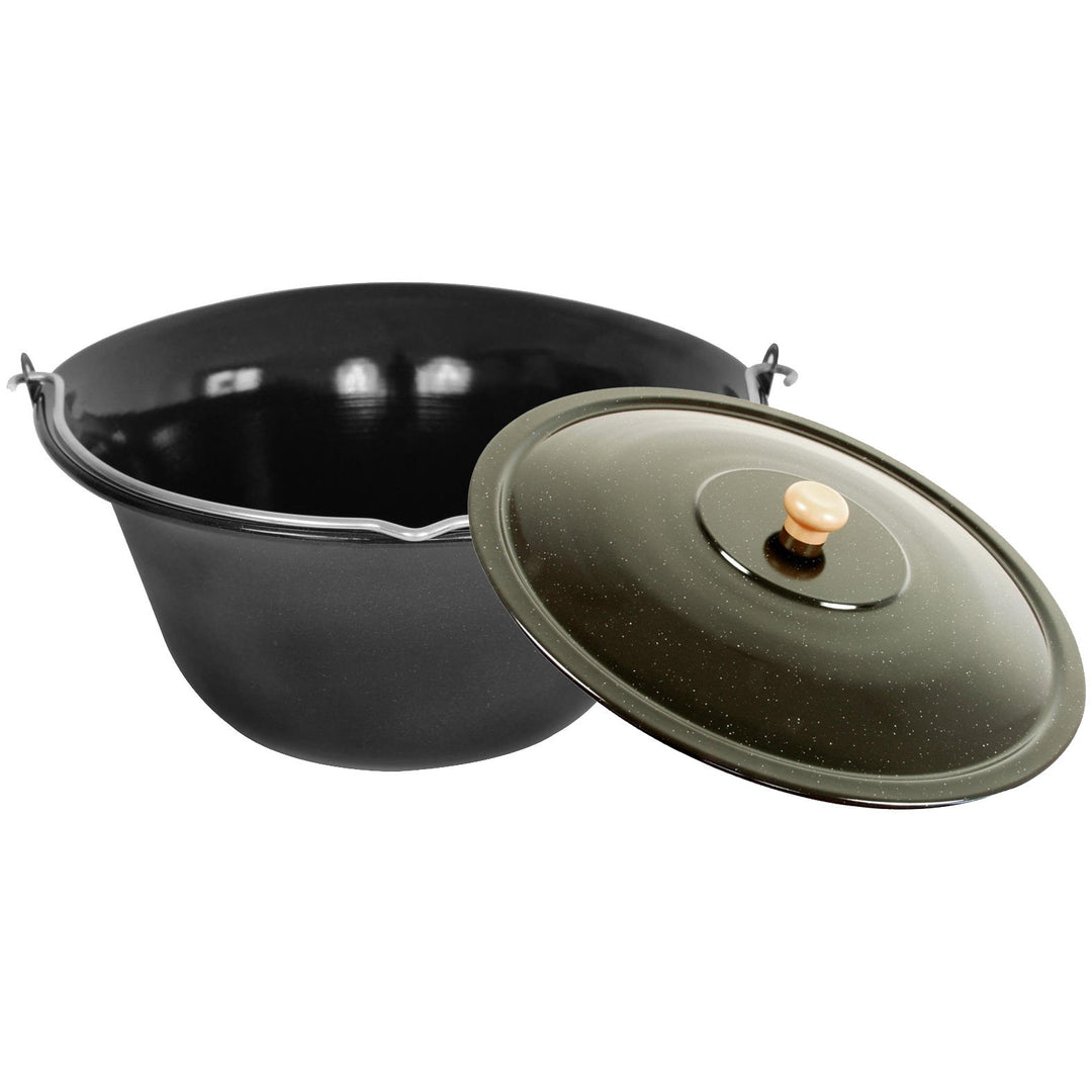 GRILLPLANET Set 22 Liter Gulaschkessel Gulaschtopf Emaille Deckel für Kesselgulasch