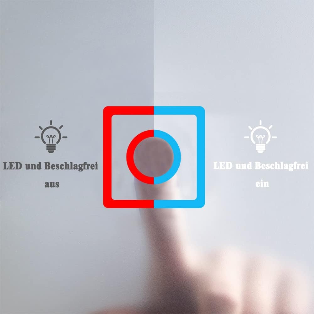 Badspiegel mit Beleuchtung,100x80cm LED Wandspiegel mit Touch-Schalter,Beschlagfrei,Badezimmerspiege