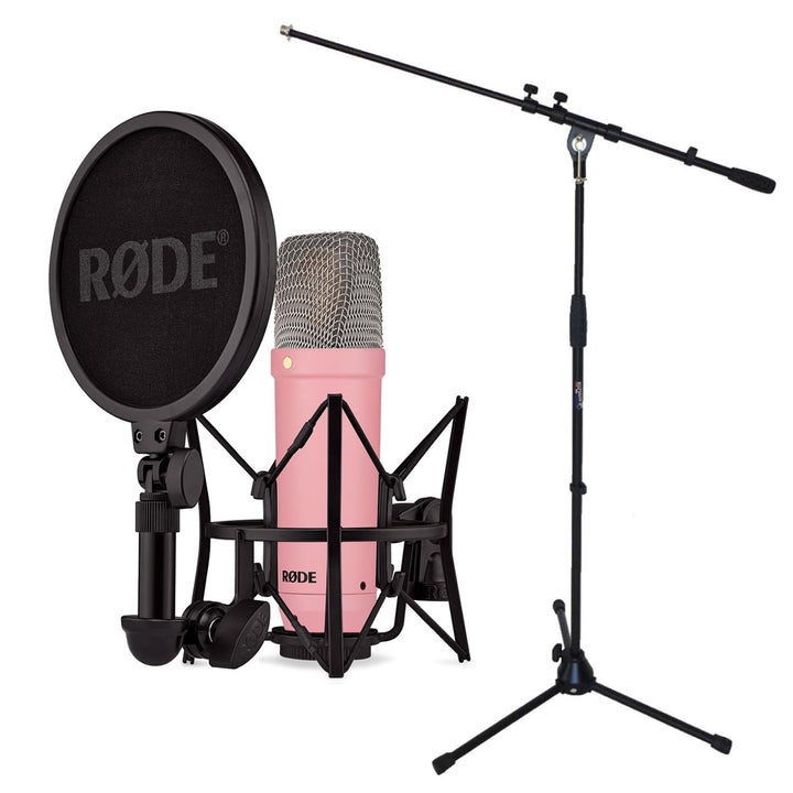 Rode NT1 Signature Pink Studio-Mikrofon + keepdrum Mikrofonständer mit Mikrofonständer Pink, mit Mik
