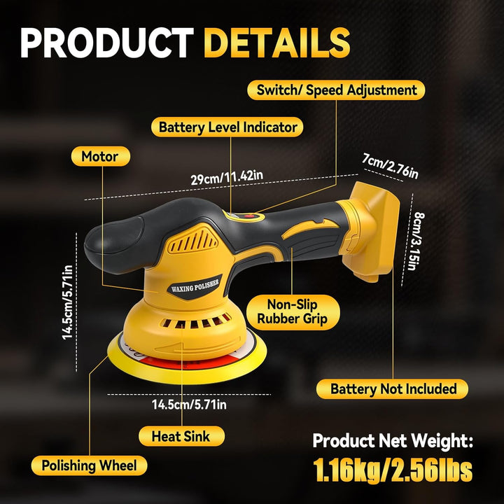 Kabelloser Auto Poliermaschine für Dewalt, bürstenloses 6-Zoll-Auto Politur-Set, 8 variable Geschwin