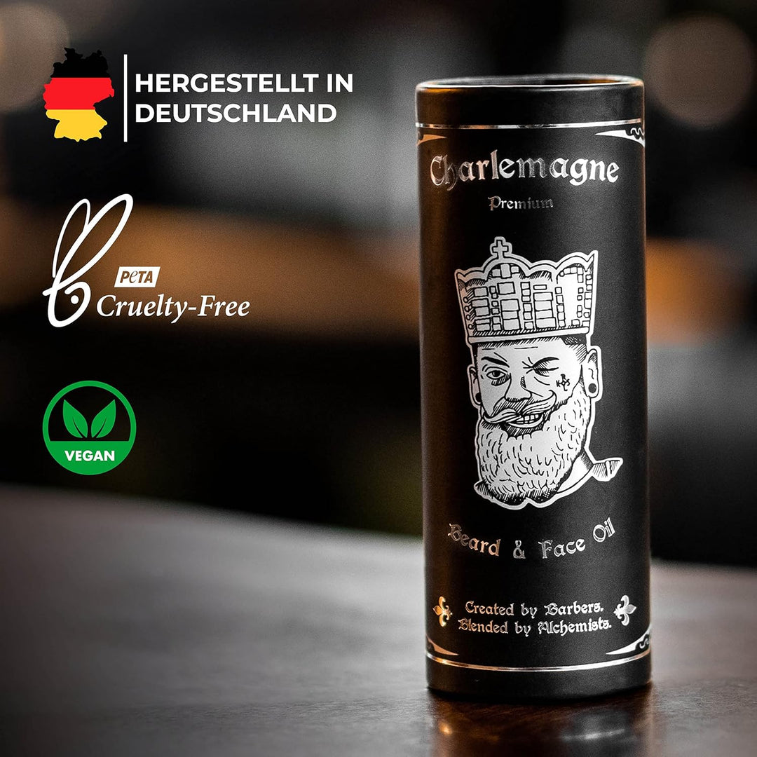 Charlemagne Bartöl 2er Set - 2 x 30ml, Vegan, Bartöl Leder Duft - Natürliches Bartpflege Set für Her