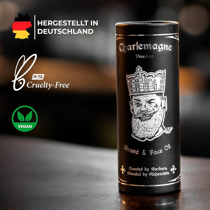 Charlemagne Bartöl 2er Set - 2 x 30ml, Vegan, Bartöl Leder Duft - Natürliches Bartpflege Set für Her