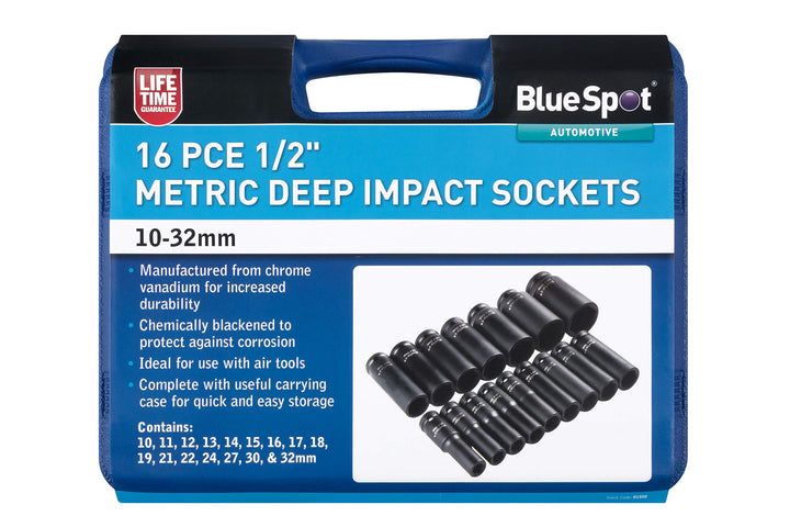 BlueSpot Tools 01550 Stecknüsse, metrisch, tief, 10-32 mm