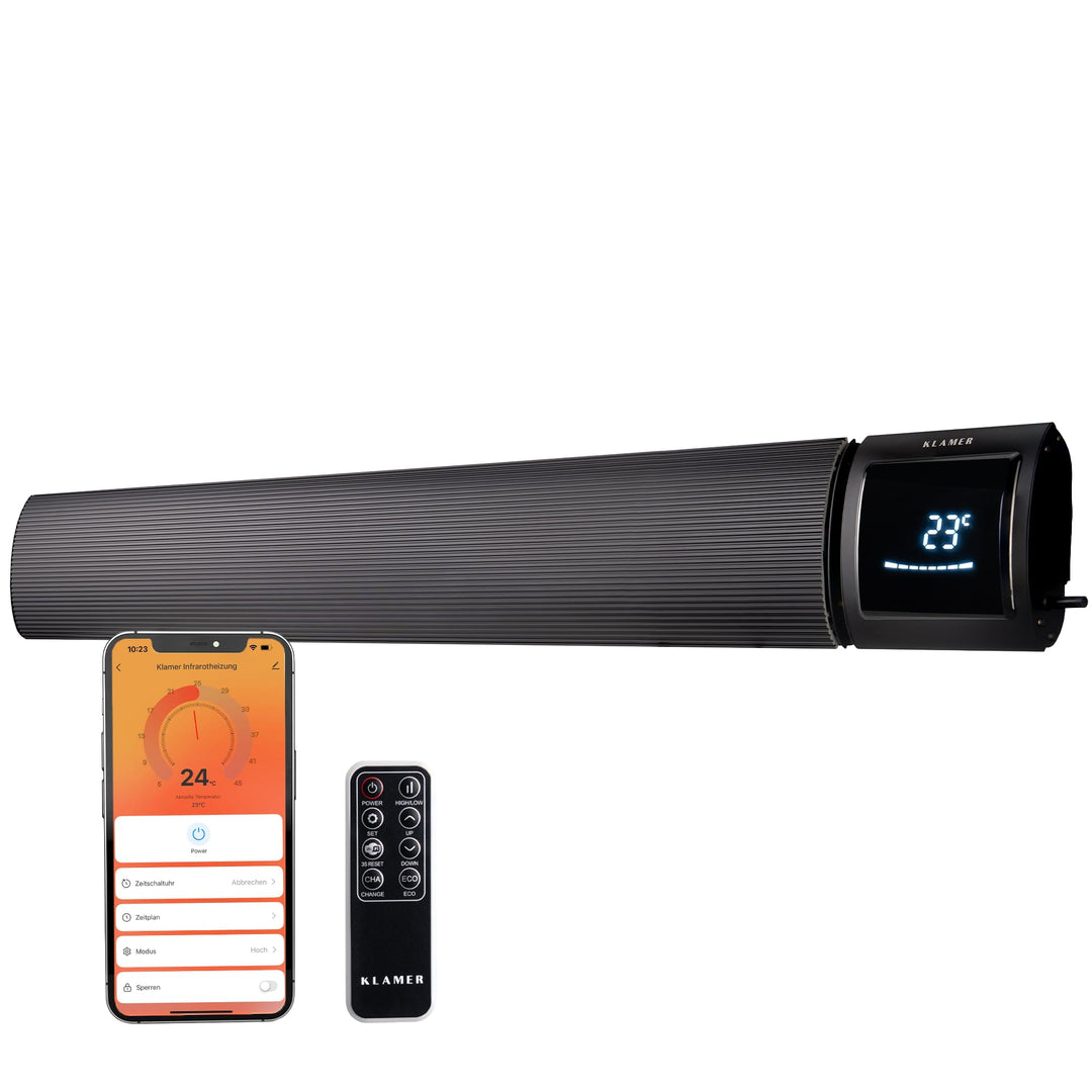 KLAMER Infrarotheizung 2600 W – WLAN Heizstrahler mit App- & Timer, Decken- & Wandmontage, Fenster-o