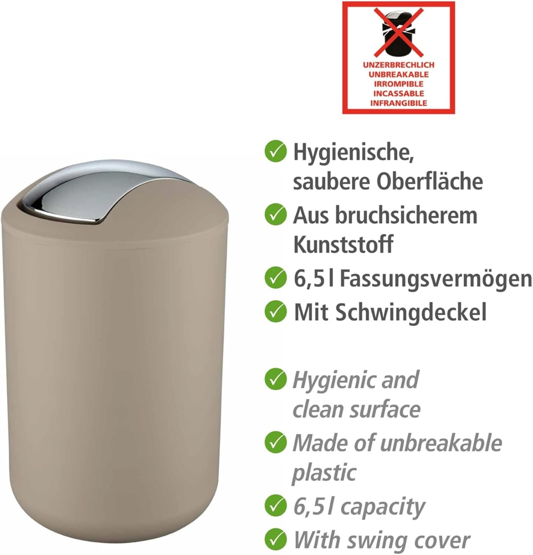 WENKO Kosmetikeimer Mod. Brasil L, 6,5 Liter Bad-Mülleimer mit Schwingdeckel, aus bruchsicherem Kuns