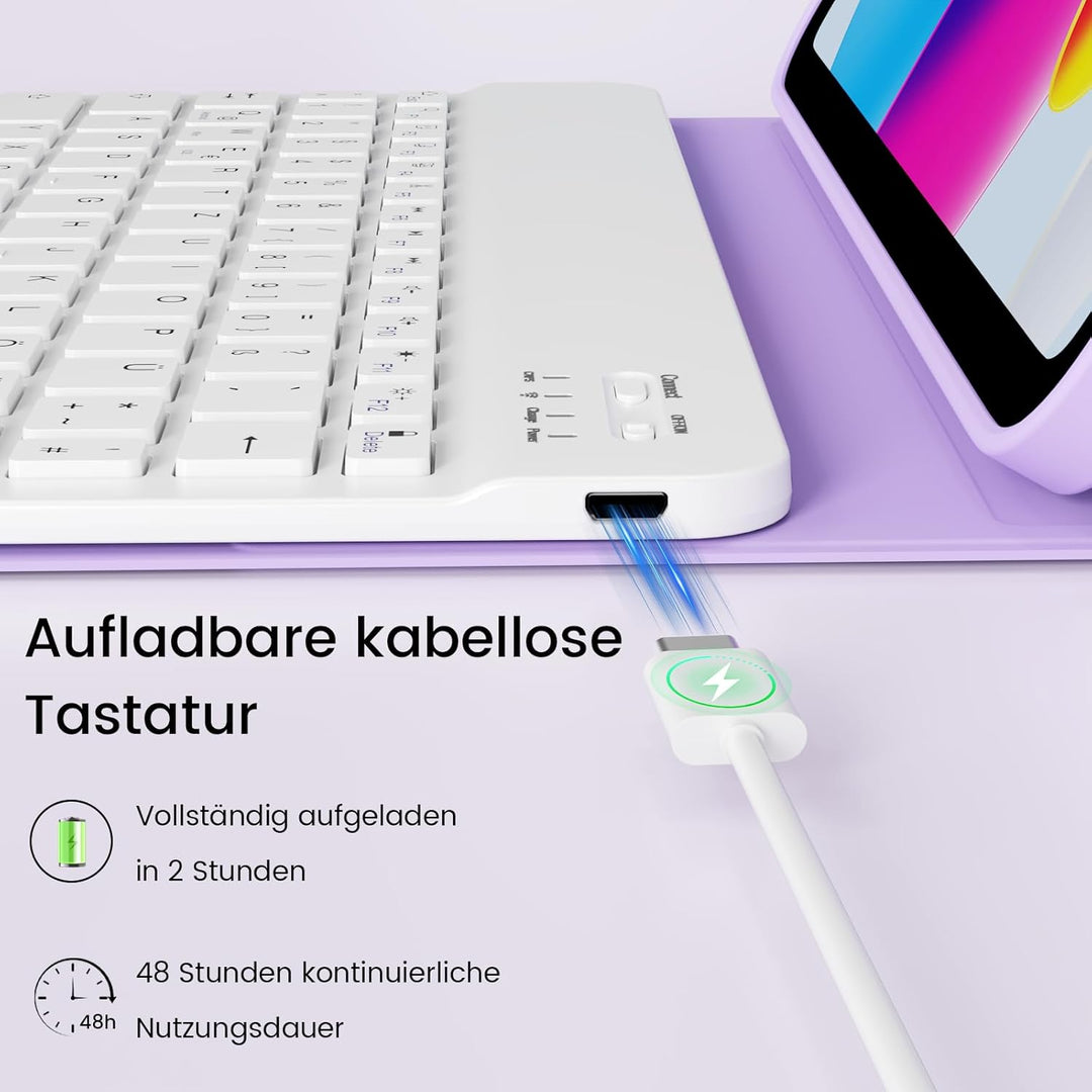 Hülle mit Tastatur für iPad (A16) 11/10 Generation 11/10,9 Zoll 2025/2022, Abnehmbare Kabellose Blue